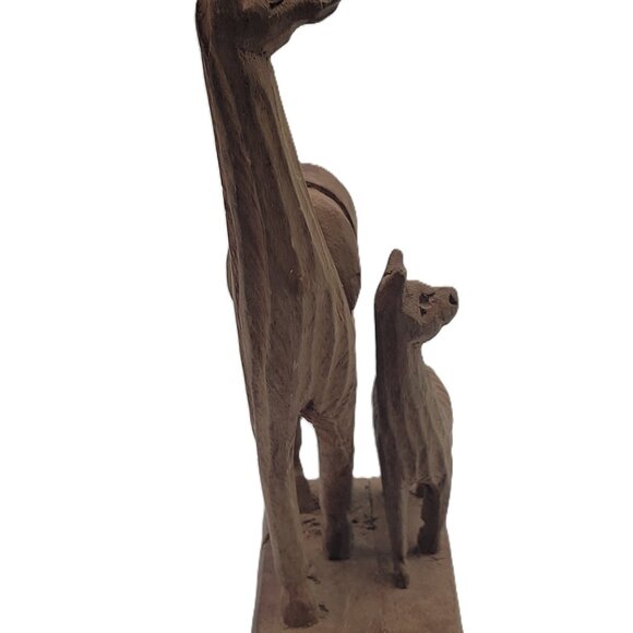 Llama, Llama Animal Hand Carved Wood Figurine Mom & Baby Brown Color Folk Art - Picture 5 of 9